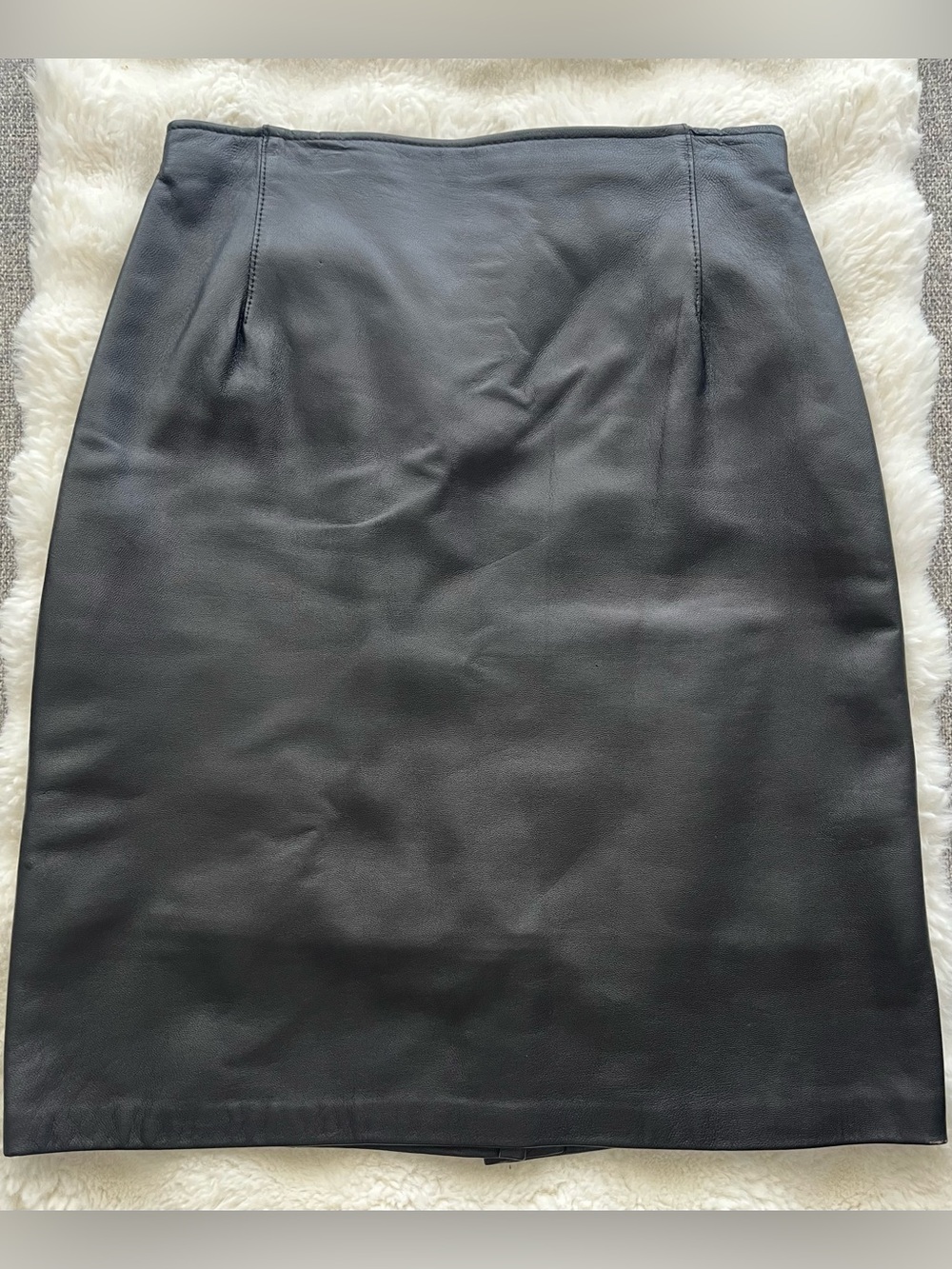 Vintage Saks Fifth Avenue Black 100% Leather Pencil Skirt